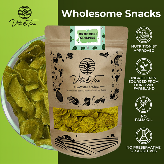 Healthy broccoli crisps snack by Vita Etica