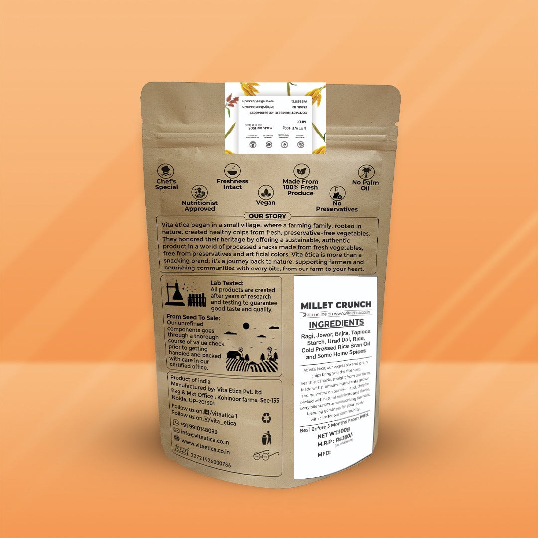 Crunchy millet chips by Vita Etica