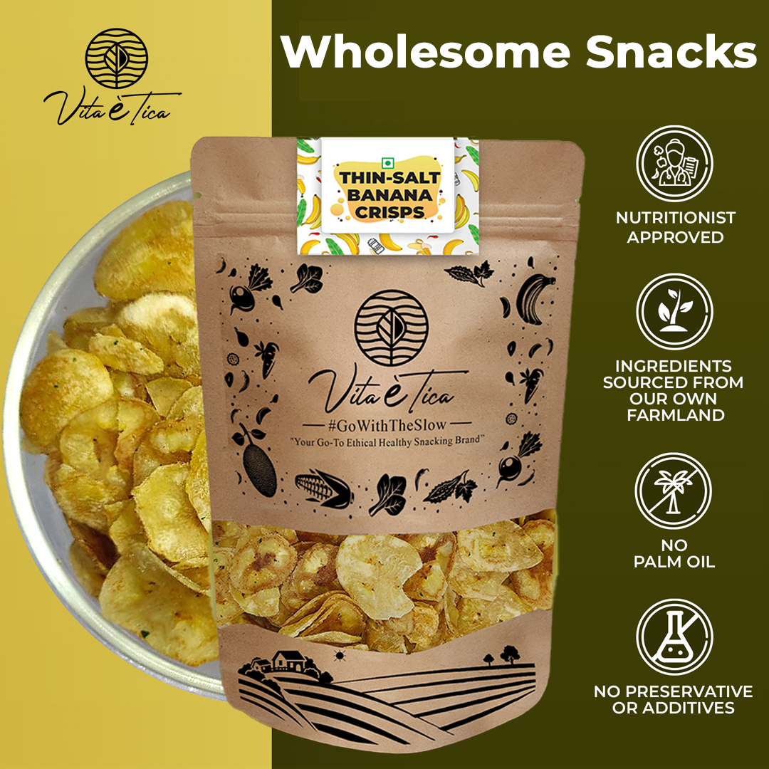 Vita Etica healthy thin salt banana crisps snack