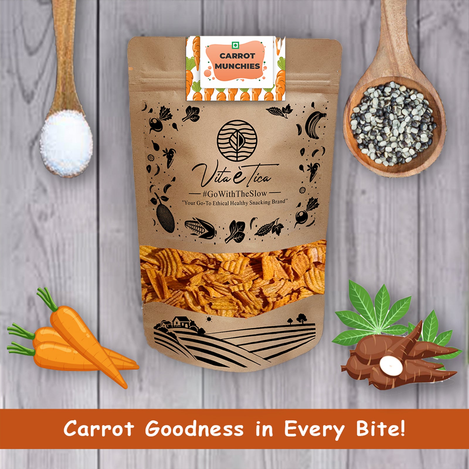 Organic carrot crispies snack by Vita Etica
