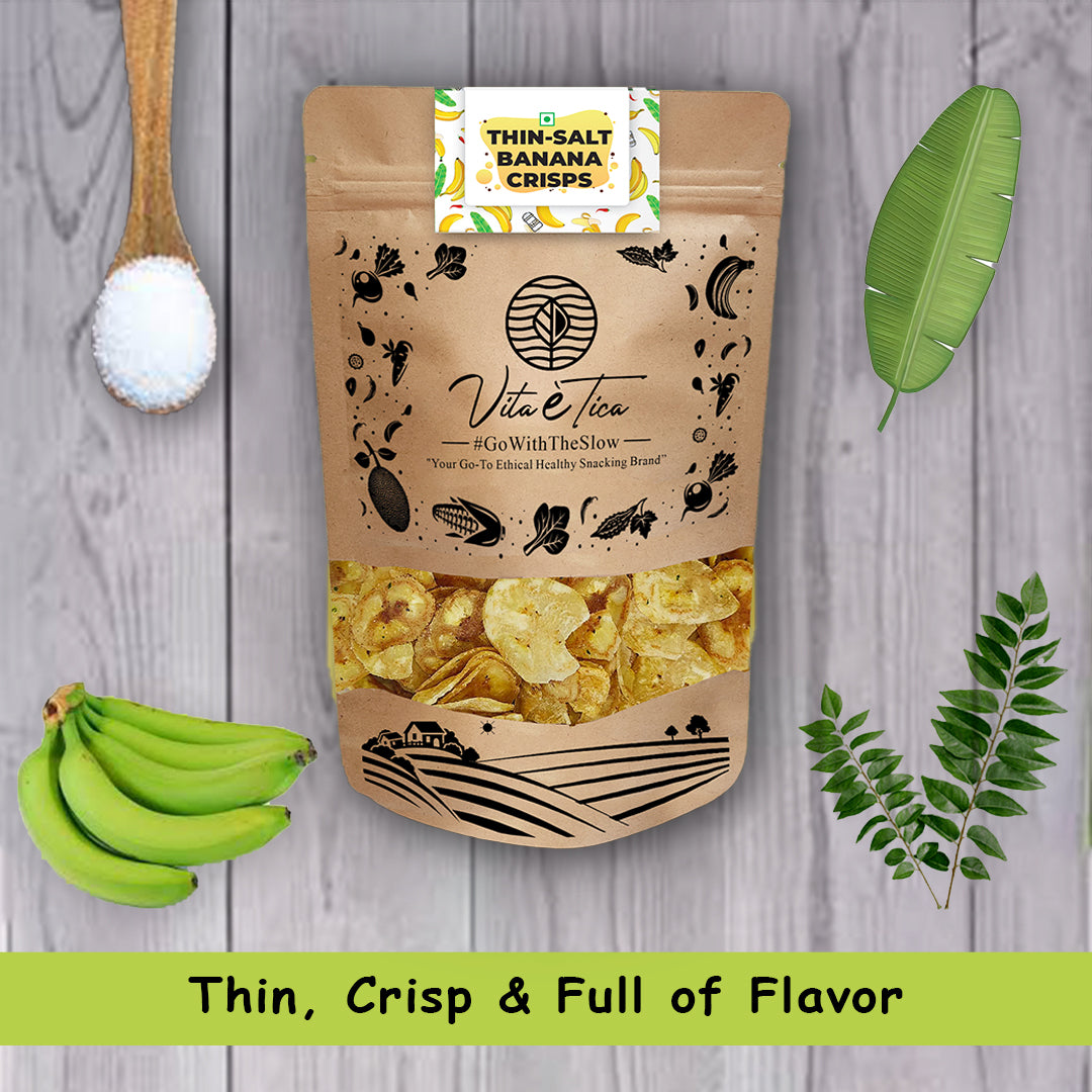 Organic thin banana chips snack by Vita Etica